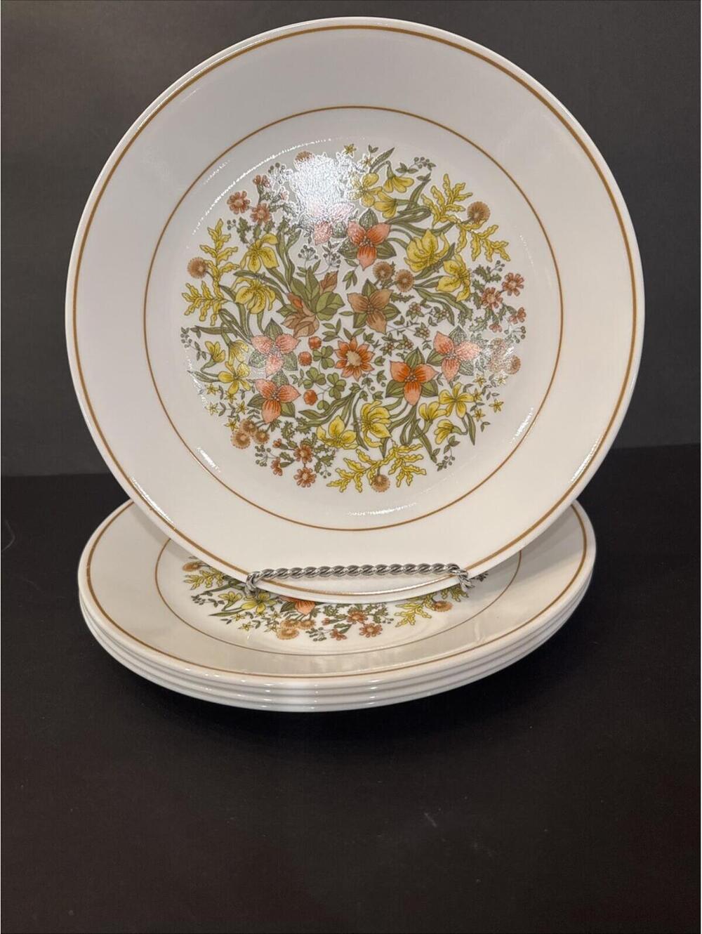 (5) Corelle Corning INDIAN SUMMER Dinner Plates 10.25” Orange Yellow Floral 3305